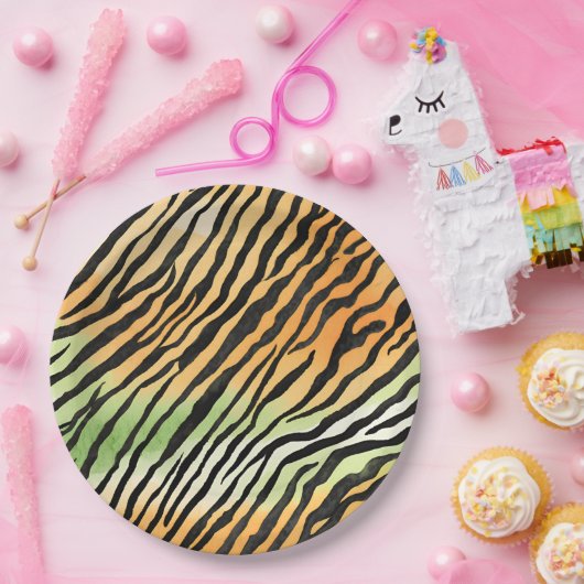 Moderne Gestreepte tijgerhuid Print grote katten k Papieren Bordje (Feest)