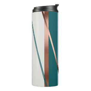 Moderne gestreepte turquoise en koperen thermische thermosbeker