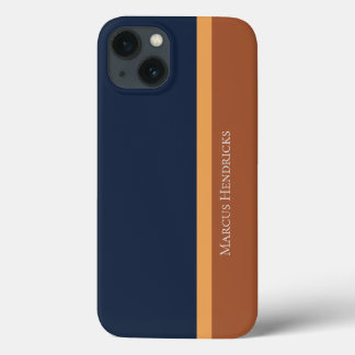 Moderne gestripte marine, Gold & Bronze Color Bloc iPhone 13 Hoesje