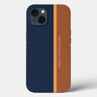 Moderne gestripte marine, Gold & Bronze Color Bloc iPhone 13 Hoesje