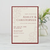 Moderne Getekende Bloemrijke Diep Rode Trouwdag Kaart (Staand voorkant)