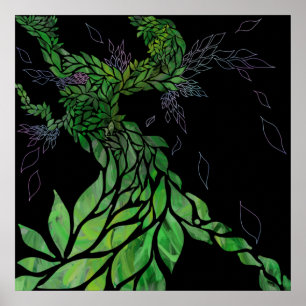 Moderne getextureerde bladeren op abstracte canvas poster