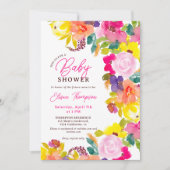Moderne gewaagde waterverf bloemenscript baby show kaart (Voorkant)