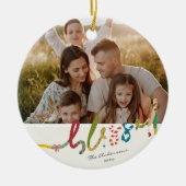 Moderne gezegende kerstfoto Vakantie Keramisch Ornament (Voorkant)