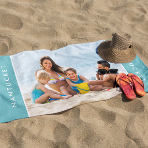 Moderne Gezinsfoto Aangepaste Vakantiebestemming Strandlaken