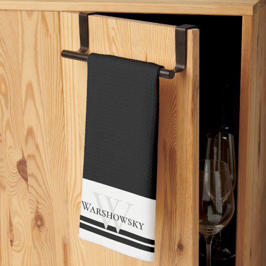 Moderne gezinsmonogram zwart-wit theedoek (Derde Gevouwen)