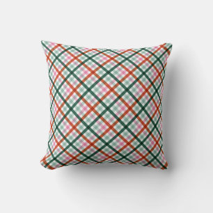 Moderne Gingham Kerstpatroon Kussen