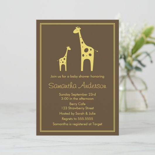 Moderne Giraffe Baby shower Uitnodiging - Neutraal (Staand voorkant)
