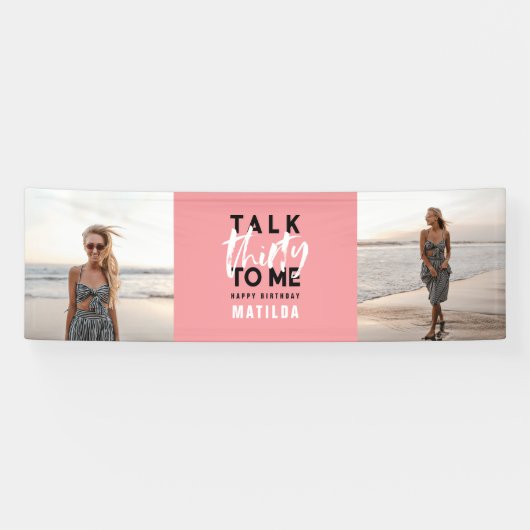Moderne, girale, roze multi-foto 30e verjaardag  spandoek (Horizontaal)