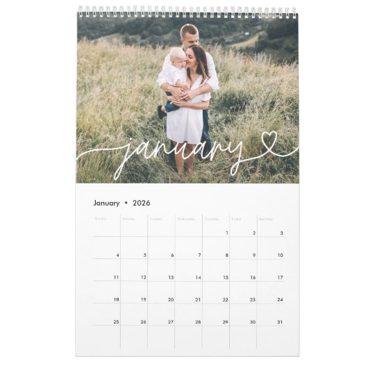 Moderne girale scripttypografie minimale multi-fot kalender (Jan 2026)