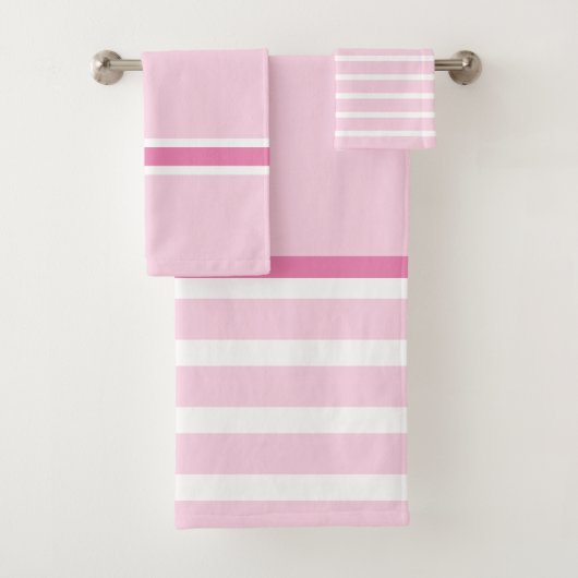 Moderne Girl Pink en White Striped Bath Towel Set Bad Handdoek (Insitu)