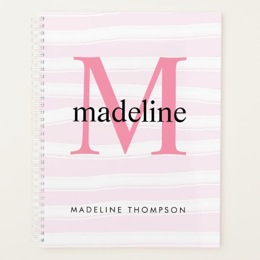 Moderne Girl rose rayures Monogramme Nom initial (Devant)