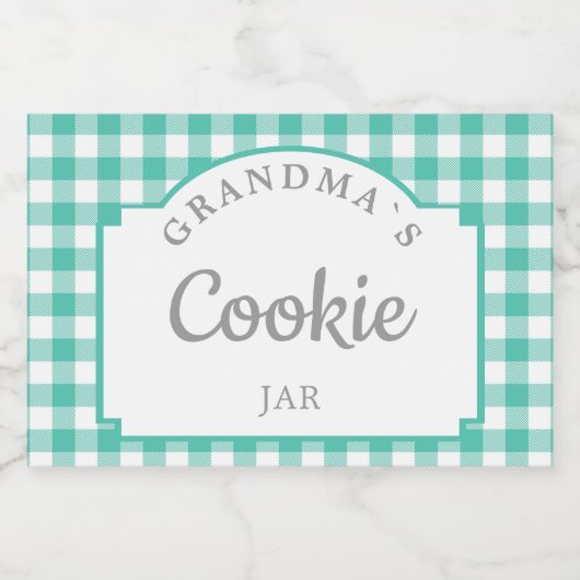 Moderne Girly Blauwgroen Gingham typografie Voedselcontainer Etiket (Enkel label)