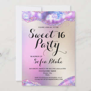 Moderne Girly Elegant Glitter 16e verjaardag Opal Kaart