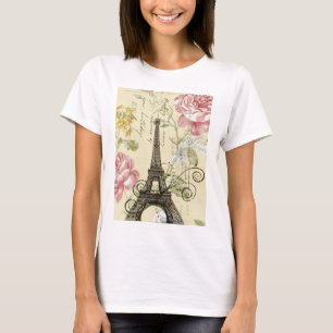 Moderne Girly Floral  Paris Eiffel Tower T-shirt