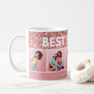 Moderne girly foto script roze glitter beste vrien koffiemok