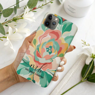 Moderne girly groene bloemen waterverf monogram iPhone 11 pro max hoesje