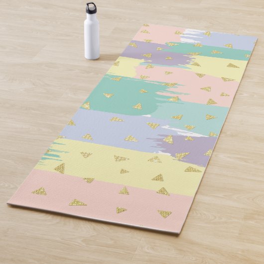 Moderne Girly Pastel Brushstrokes Gold Geo Yogamat (In situ)