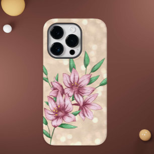 Moderne Girly Roze Bloemen Case-Mate iPhone 14 Pro Hoesje