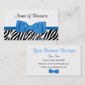 Moderne Girly Zebra Print  Helderblauw Bow Visitekaartje (Voorkant / Achterkant)