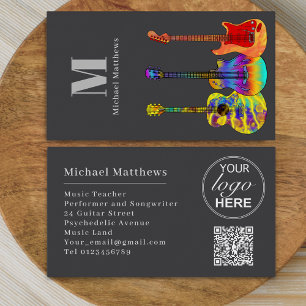 Moderne Gitaar Muziekonderwijzer Muzikant Logo QR  Visitekaartje
