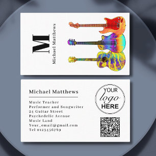 Moderne Gitaar Muziekonderwijzer Muzikant Logo QR Visitekaartje