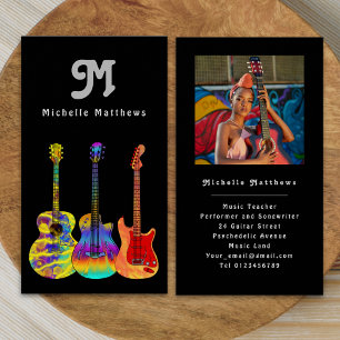 Moderne Gitaarleraar Professioneel Muzikant Foto Visitekaartje