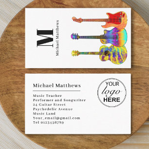 Moderne Gitaarleraar Professionele Muzikant Logo Visitekaartje