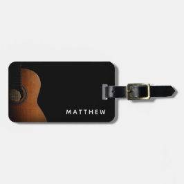 Moderne gitaarmuzikant zwart-wit foto bagagelabel