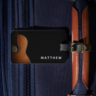 Moderne Gitarist Muzikant Zwart en Wit Foto Bagagelabel