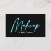 Moderne glam blue neon make-up script logo qr code visitekaartje (Voorkant)