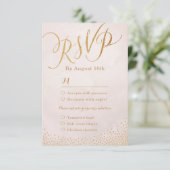 Moderne glam blush roos goudkalligrafie RSVP Kaartje (Staand voorkant)