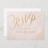 Moderne glam blush roos goudkalligrafie RSVP Uitnodiging Briefkaart (Voorkant / Achterkant)
