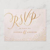 Moderne glam blush roos goudkalligrafie RSVP Uitnodiging Briefkaart (Voorkant)