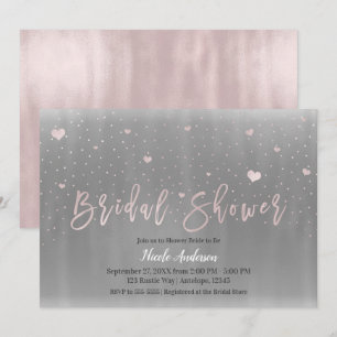 Moderne Glam Bruidsfeest Zilver Grijs Roze Harten Kaart