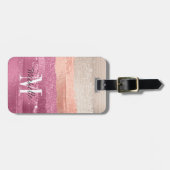 Moderne Glam Brush Glitter Blush Hot Pink Monogram Bagagelabel (Voorkant horizontaal)
