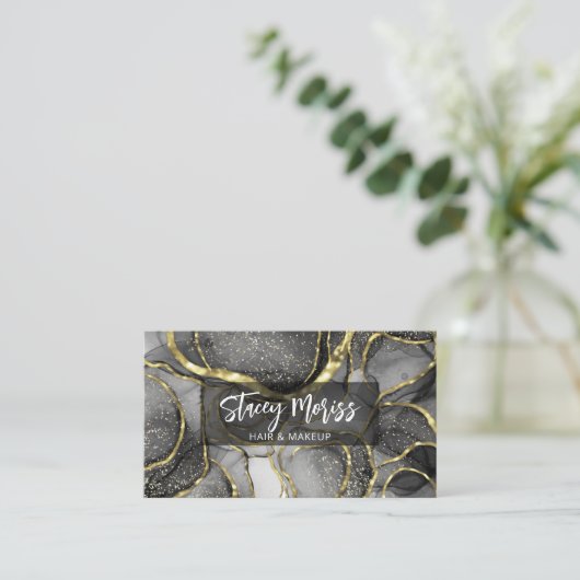 Moderne Glam Chic QR-code Gold Black & White Visitekaartje (Staand voorkant)