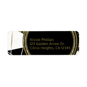 Moderne Glam Deco Zwart Wit Goud Chic Feestje Etiket