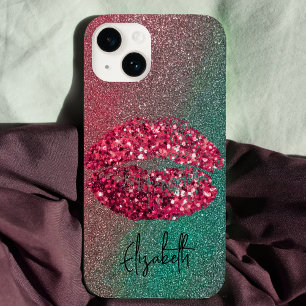 Moderne Glam Glittery Kiss lipstick-opdruk Case-Mate iPhone 14 Hoesje