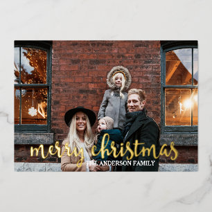 Moderne glam Gold Confetti serie Foto Kerstmis H Folie Feestdagenkaart