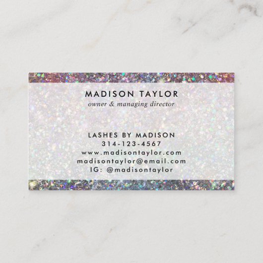 Moderne glam holographic Glitter Sparkle Monogram Visitekaartje (Achterkant)