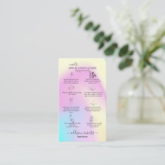 Moderne Glam Iridescent Nails Application Guide Visitekaartje (Staand voorkant)