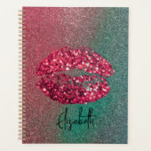 Moderne Glam Red Glittery Kiss lipstick afdrukken Planner (Voorkant)