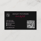 Moderne glam roze neon haarschrift logo qr code visitekaartje (Achterkant)