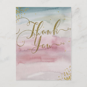 Moderne Glam Waterverf Goud Elegante Dank Je Wel Briefkaart