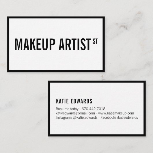 Moderne glam witte zwarte straat teken make-up art visitekaartje (Voorkant / Achterkant)