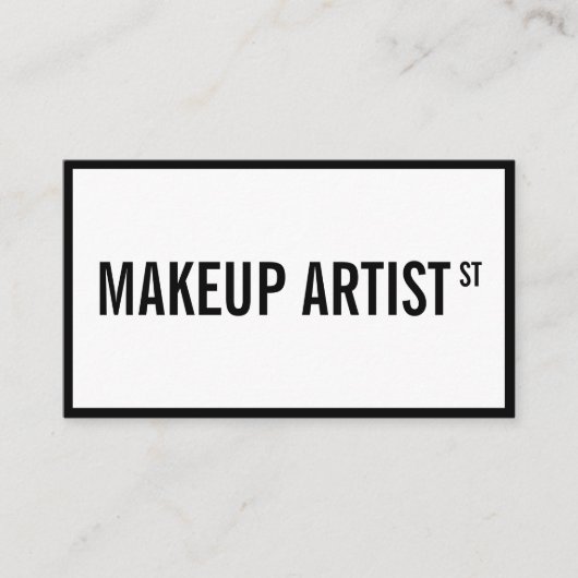 Moderne glam witte zwarte straat teken make-up art visitekaartje (Voorkant)