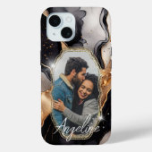 Moderne Glam Zwart en Goud Naam en Foto Case-Mate iPhone Case (Achterkant)