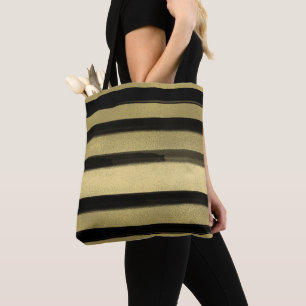Moderne Glam Zwart & Goud Kwast Streep Chic Tote Bag