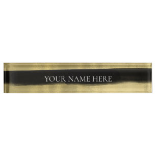Moderne Glam Zwart & Goud Kwaststreek Streep Naambordje